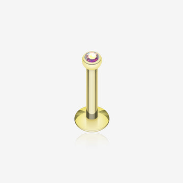 Gold Plated Gem Ball Internally Threaded Labret-Aurora Borealis